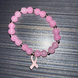 Pink Beaded Bracelet with Ribbon Charm